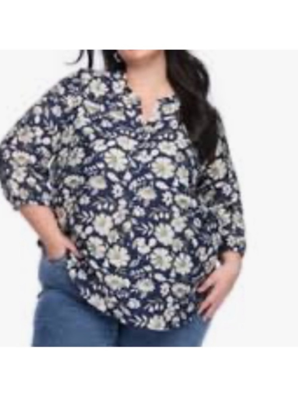 🔥10 for $100🔥 NWT Lane Bryant Navy Floral Blouse Y-neck plus size 3X